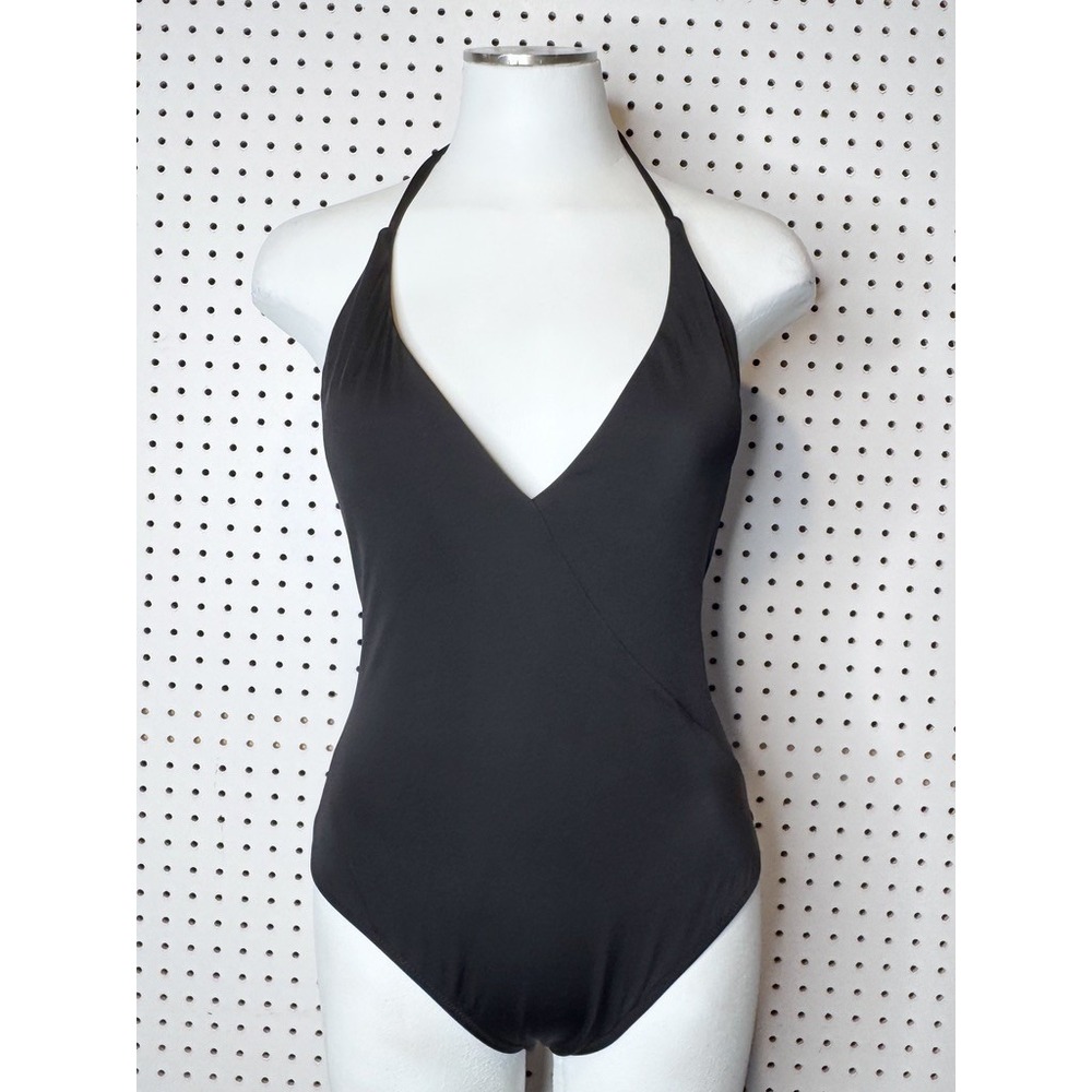 Victoria's Secret | Black Halter One Piece Swimsuit Ruched Back Plunge Neck Sz.L
